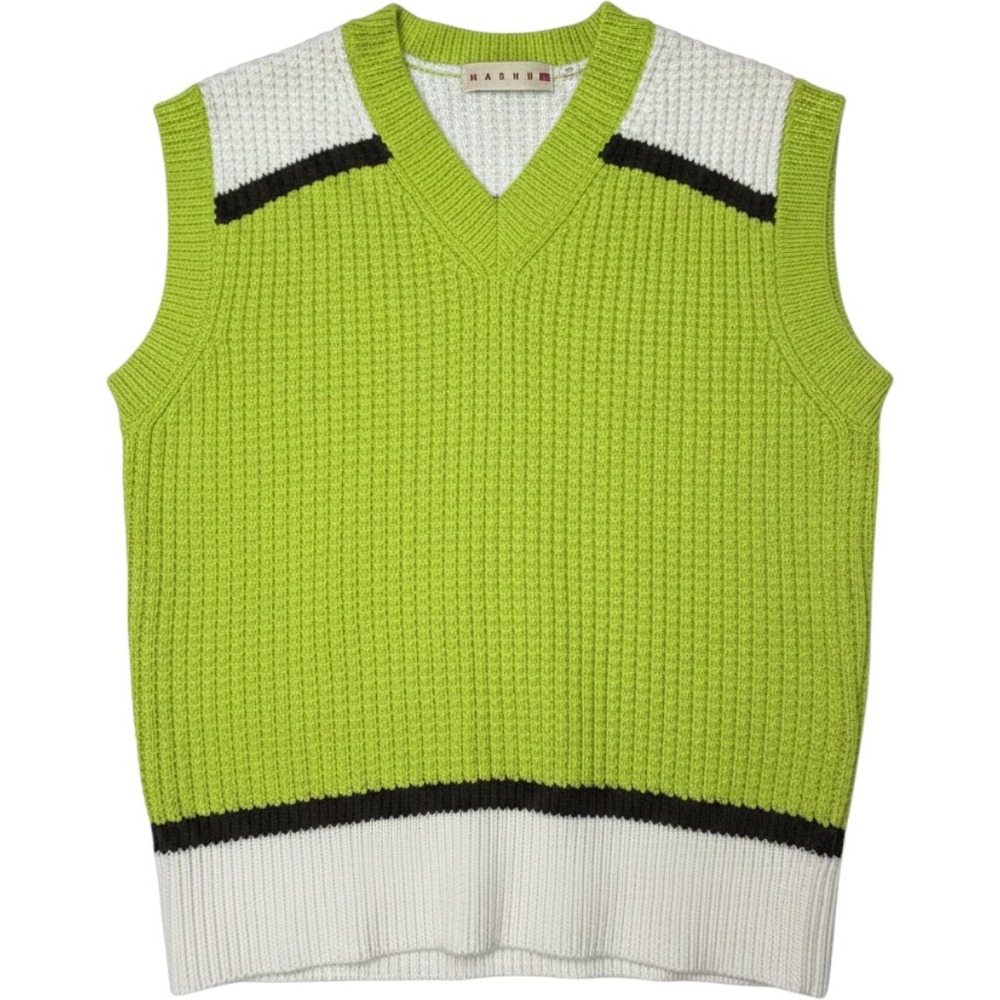 Marni x Uniqlo Lime Green Waffle Knit V-Neck Sweater Vest Small 251-457955